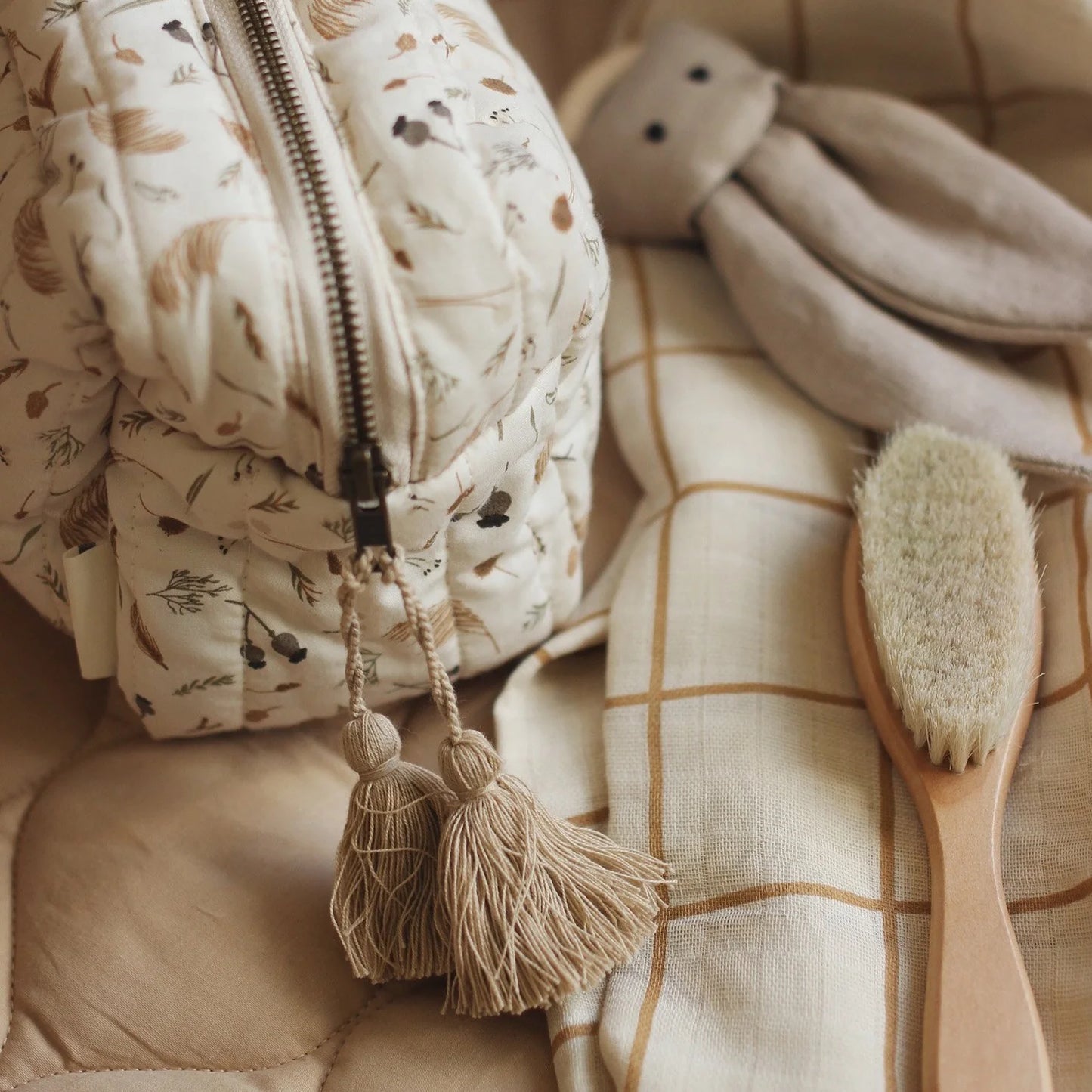 Organic Cotton Quilted Wash Bag - Grasslands