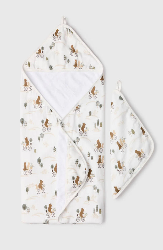 Hooded Towel Set - Bears on Bikes
