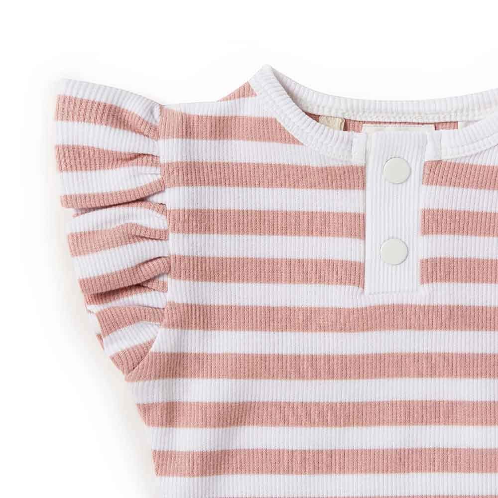 Organic Short Sleeve Bodysuit (Rose Milk Stripe)