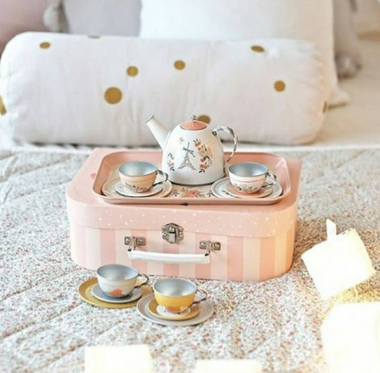 Les Parisiennes Child-safe and Food-safe Tin Tea Set Suitcase