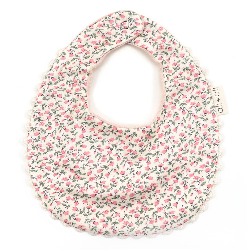 Muslin Cotton Reversible Baby Bib - Pink Flowers