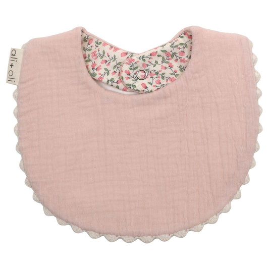 Muslin Cotton Reversible Baby Bib - Pink Flowers
