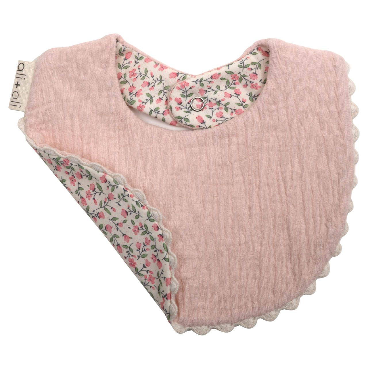 Muslin Cotton Reversible Baby Bib - Pink Flowers