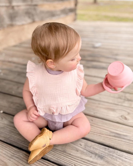 Muslin Cotton Ruffle Baby Bib - Pink