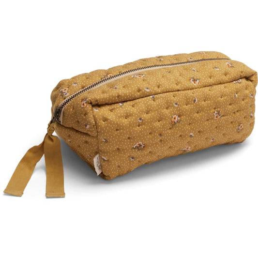 Small Quilted Toiletry Bag - Flower Bouquet Dijon